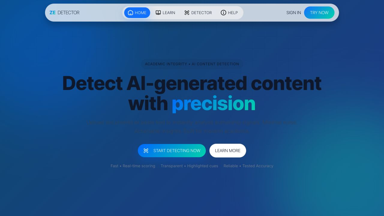 AI Content Detector landing page from the original React application